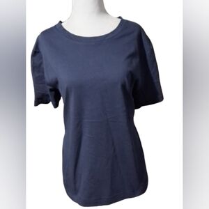 New"NWT" Women QUALITY EXCLUSIVE SilverSilk Navy Short Sleeve Tee 100% cotton LG